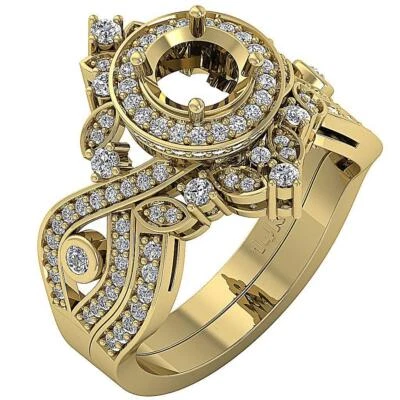 Semi Mount Halo Bridal Ring Set Round Cut Diamond I1 G 1.00Ct Appraisal 14K Gold - Image 1 of 4