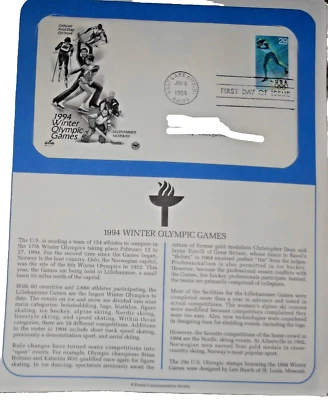 First Day Issue US Stamp Winter Olympic Games 1994 Fact Sheet Mint Hinge 29 Cent - Image 1 of 2