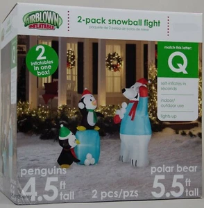 Christmas Gemmy 2 pk 4 ft Penguin & 5 ft Polar Bear Lights Up Inflatable Set NIB - Picture 1 of 2