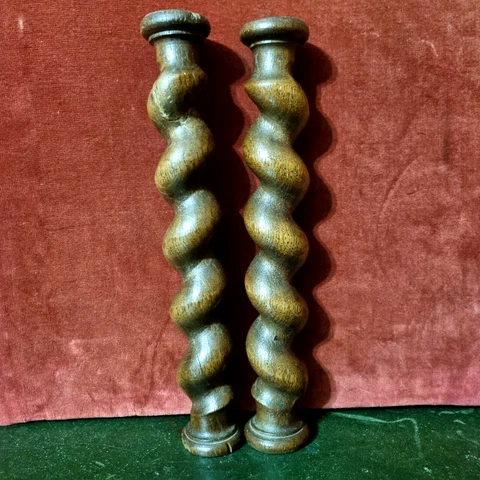 2 Barley twist turned wood spindle Column Baluster 10" - Antique French Cover
