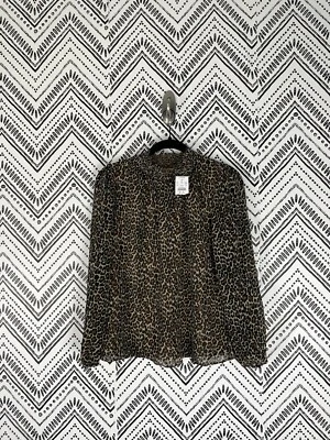 Nuevo con etiquetas J. Top Crew Smocked Cuello Alto Talla Xs Marrón Leopardo Estampado Animal Modesto Foto 1 de 4