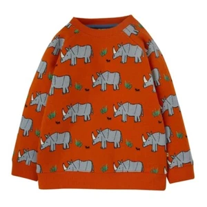 Frugi Boy's Long Sleeve Rex Printed Sweatshirt - Orange/Rihno Friend (Imperfect) - Picture 1 of 5