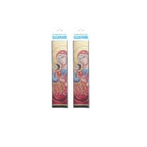 2 Greek Orthodox Byzantine Virgin Mary with Jesus Icon Tapestry Cloth Bookmarks - Picture 1 of 1