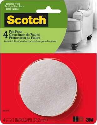 Scotch 3M Felt Pads, 8 Pads/Pack, Round Gray 1 Pack