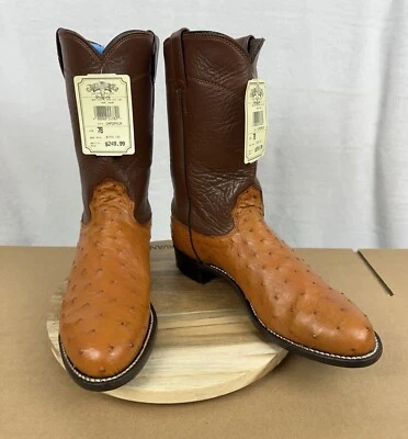 BOTAS LARRY MAHAN Masculinas Tamanho 7B MARROM PENA COMPLETA AVESTRUZ COWBOY WESTERN Com Etiquetas - Imagem 1 de 4