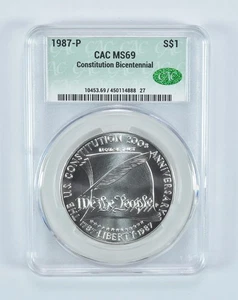 1987-P Constitution Commemorative Silver Dollar MS69 CAC CACg *7840 - Picture 1 of 5
