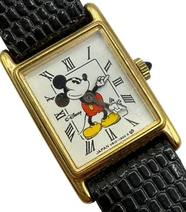 Disney Lorus Slim Mickey Mouse Tank Watch Gold Tone Women Rectangle New Battery - Picture 1 of 10