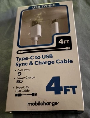 USB Type C To USB Sync And Charge Cable Mobilcharge 4 Ft - Image 1 of 4