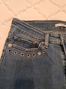 Levis 711 Womens Super Skinny Stitched Grommet Jeans Ankle Raw Hem Size 27 BTS - Picture 1 of 5
