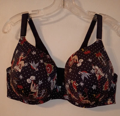 Torrid Curve Size 44DDD XO Boost Plunge Bra Black & Red Lovers Tattoo Underwire - Image 1 of 4