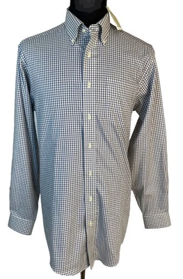 L.L. Bean Shirt Mens Medium Tall Cream w Blue Check Wrinkle Resistant  NEW - Image 1 of 4