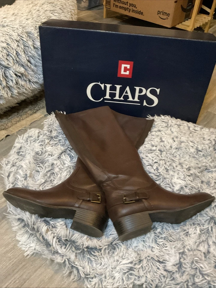 Botas de Montar Chaps “GALYN” 6.5B Marrón Imitación Cuero Cremallera Completa Foto 1 de 4