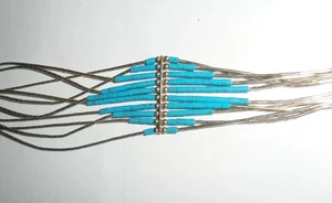 COLLANA VINTAGE NATIVA NAVAJO ARGENTO STERLING TURCHESE MUTI DESIGN FILO - Foto 1 di 6