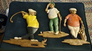 3er Set Golfing Aluminiumguss hängende Wandkunst Skulpturen - Golfer 1967 Küster - Bild 1 von 7