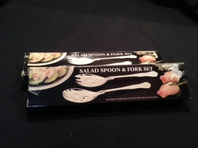 SILVER PLATED KINGS PATTERN SALAD SPOON & FORK SET OR CAKE SVR DECORATIVE NIB Foto 1 de 2