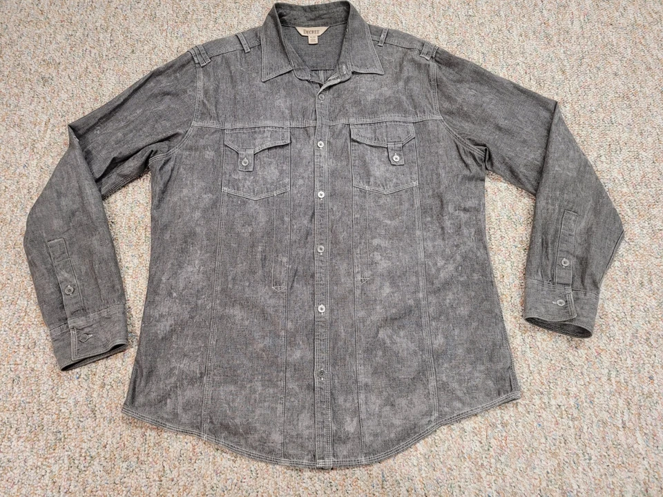 Camisa Decree Hombre XL Gris Abotonada Manga Larga Motociclista Grunge Envejecida Foto 1 de 4
