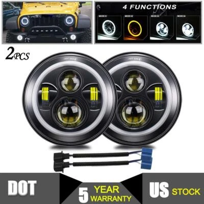 Faro LED redondo de 7 pulgadas haz DRL alto/bajo de 2 piezas para Jeep Wrangler JK LJ TJ CJ Foto 1 de 4