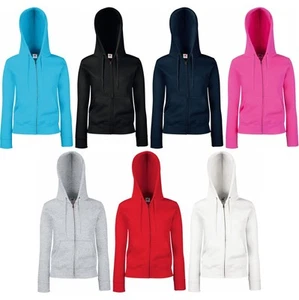 Ladies Women Fruit of Loom Premium Cotton Rich Hoodie Hooded Sweat Jacket Top - Picture 1 of 8