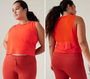 NWT Athleta Ultimate Muscle Tank Plus 1X 18W Vermillion Relaxed Crop Top Mesh - Picture 1 of 12