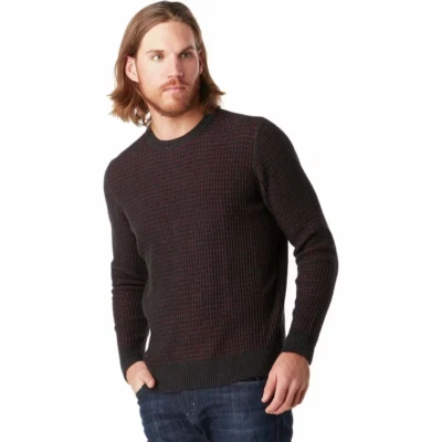 Smart Wool Ripple Ridge Sweater L Red Black Tick Stitch Crew Outdoors - Image 1 of 4
