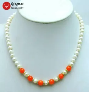 "Collar de perlas blancas naturales de 6-7 mm para mujer 8 mm gargantillas redondas de jade naranja de 17" - Imagen 1 de 20