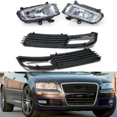 4PCS Front Bumper Grille Covers + Fog Lights For Audi A8 QUATTRO A8 D3 2008-2010 Foto 1 de 4