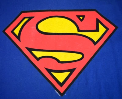Camiseta Vintage Merch Giant Superman Tamanho M Anos 90 Azul com Logotipo Big Superman c.1996 - Imagem 1 de 4