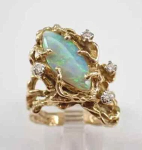 2.5Ct Marquise Lab Created Fire Opal Vintage Ring 14K Yellow Gold Plated Silver - Picture 1 of 6