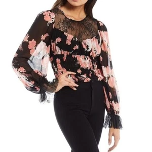 NWT Free People Babydoll Top Floral Print Lace Blouse Whimsigoth Boho Feminine S - Bild 1 von 7