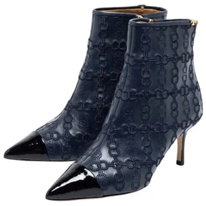 Botas Tory Burch Azul Marino/Negro Cuero Italiano Penélope Bordadas Punta Punta - Imagen 1 de 13