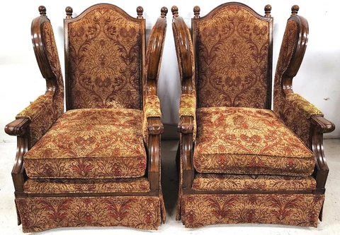 Pair of Oversized Regal French Wingback Armchairs by CENTURY FURNITURE Cover