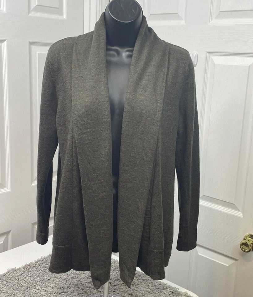 Tweeds 100% MERINO Wool Cardigan Sweater Women M LS Olive Green Italy Open Front - Image 1 of 4