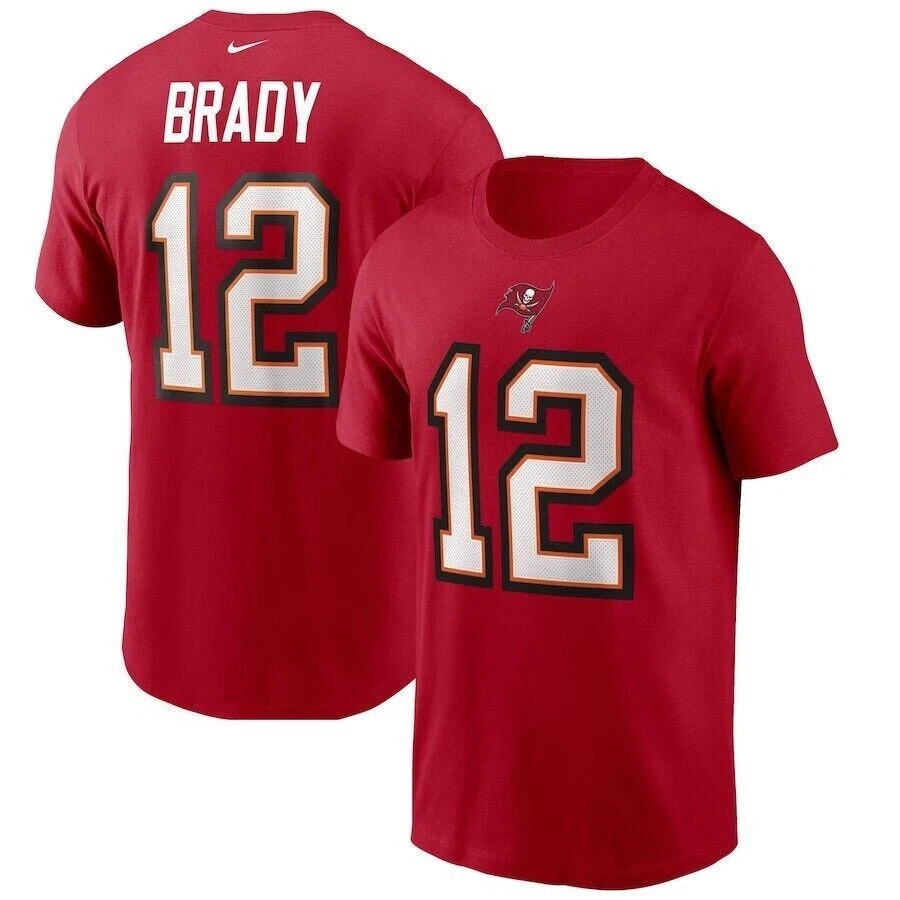 Nike Men’s Tom Brady 12 Football T-Shirt Size L Red/White|N199-8DL-8BF-NAE|