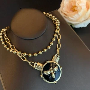Vintage Double Layer Necklace Bee Pendant Necklace Jewelry Anniversary Gifts - Picture 1 of 4