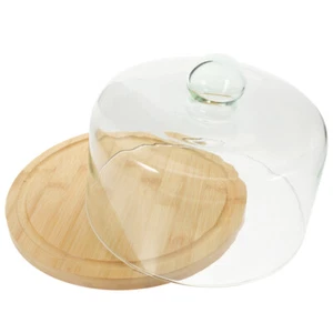Food Glass Dome Dessert Cake Cover Display Wooden Cake Plate Cake Stand Dome Lid - Picture 1 of 12