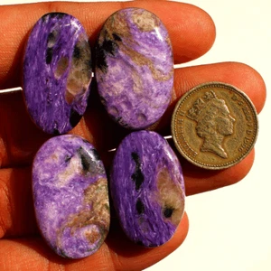 4 Pcs Natural Russian Charoite Top Quality 30mm-32mm Oval Cabochon Gemstones Lot - Picture 1 of 13