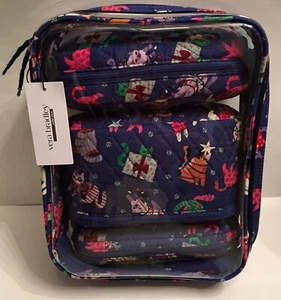 Vera Bradley Catnip Christmas 4 Piece Cosmetic Travel Set Holiday Cats Blue Bag - Picture 1 of 12