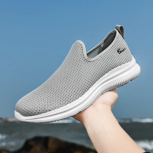sneakers homme baskets sans lacet légère chaussure tissu gris clair à enfiler - Imagen 1 de 11