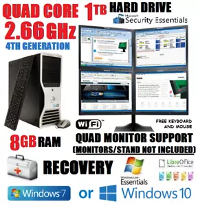 🔥DELL🔥4-MONITOR TRADING COMPUTER🔥QUAD 2.66GHz🔥8GB🔥1TB WIFI KEY MOUS DESKTOP - Picture 1 of 2