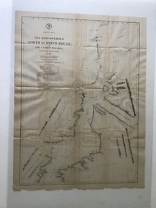 Antique map 1871 arctic sea discoveries north of smith sound by Polaris us navy - Picture 1 of 6