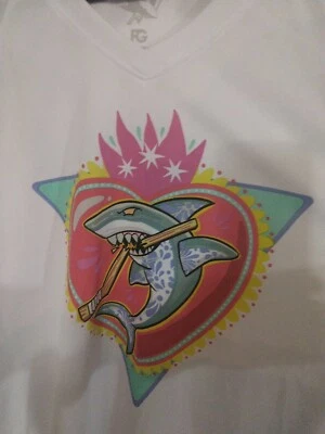 XL 圣何塞鲨鱼心脏宣传球衣白色 NHL 曲棍球富兰克林集团成人  — 第 1/4 张图片