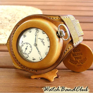 Pocket wrisr watch strap leather yellow MILITARY WATCH band VINTAGE CASE 42-45 - Picture 1 of 13