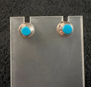Vintage 925 Sterling Silver Turquoise Southwest Round Stud Earrings - Picture 1 of 6