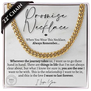 Promise Cuban Chain Necklace for Him 7mm Thick Sentimental Gift for Him BF Gi... - Picture 1 of 8