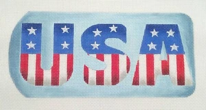 Kirk & Hamilton needlepoint HP handpaint canvas USA Luggage Tag flag KH-24 18m - Picture 1 of 5