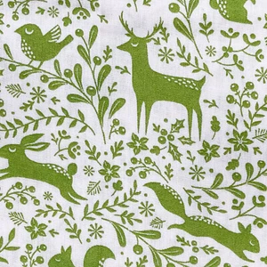 Polycotton Fabric Green Forest Animals Hare Stag Squirrel Craft Fabric Material - Picture 1 of 3