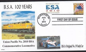 BSA 100 YR UNION PACIFIC TRAIN INDY CAR NO.19 FDC- DWc CACHET -m - Picture 1 of 1