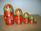 Orange, Red, Gold, And Green Nesting Doll - 5 Doll Russian Nesting Doll