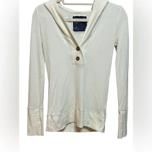 American Eagle Waffle Tejido Con Capucha Henley Marfil Blanco Talla L - Imagen 1 de 6