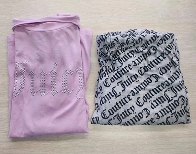 Juicy Couture Estrás Bling Terciopelo Rosa Mujer PJ Top e Inferior Gris Escritura M Foto 1 de 4